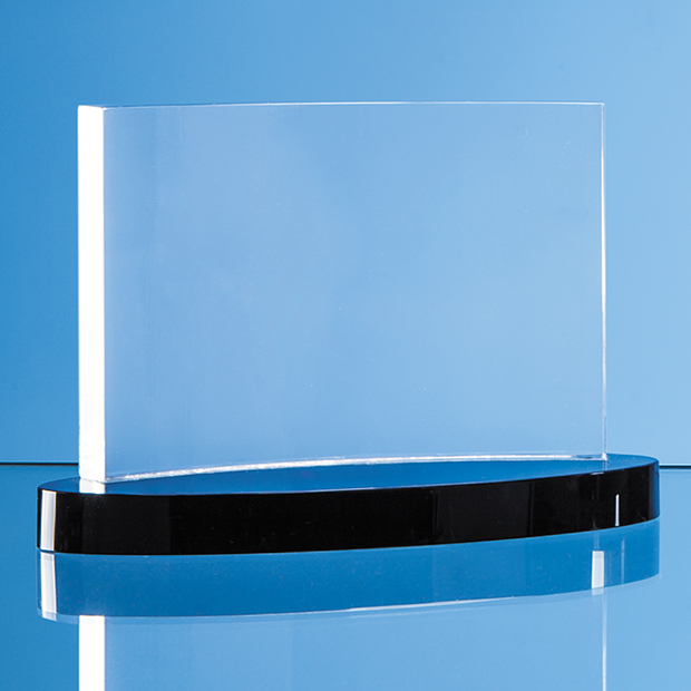 12cm Optical Crystal Crescent Award On An Oval Onyx Black Base