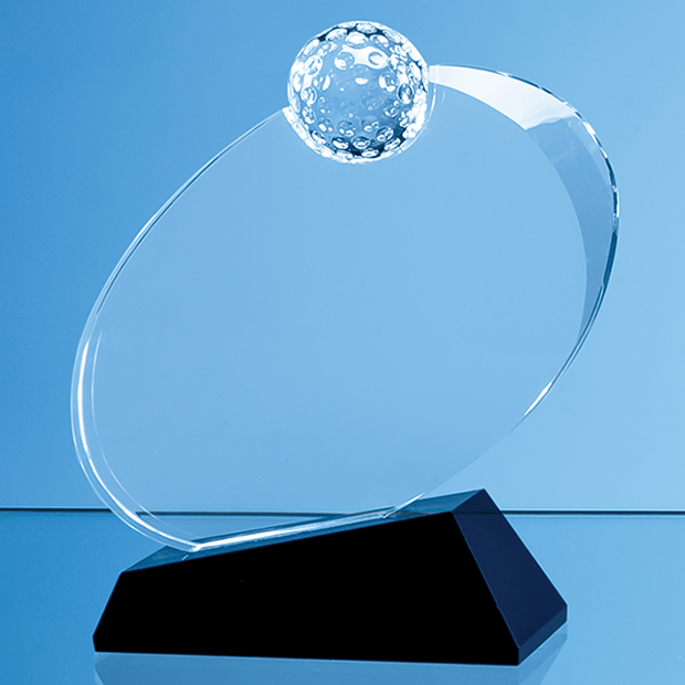 16cm Optical Crystal Golf Ball Award Mounted On An Onyx Black Base