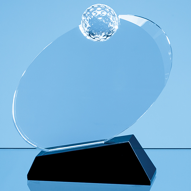 17cm Optical Crystal Golf Ball Award Mounted On An Onyx Black Base