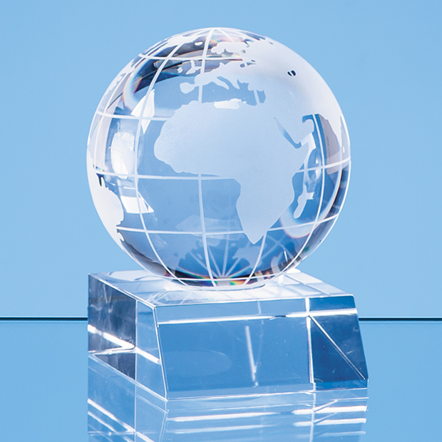 6cm Optical Crystal Globe Mounted On A Clear Crystal Base