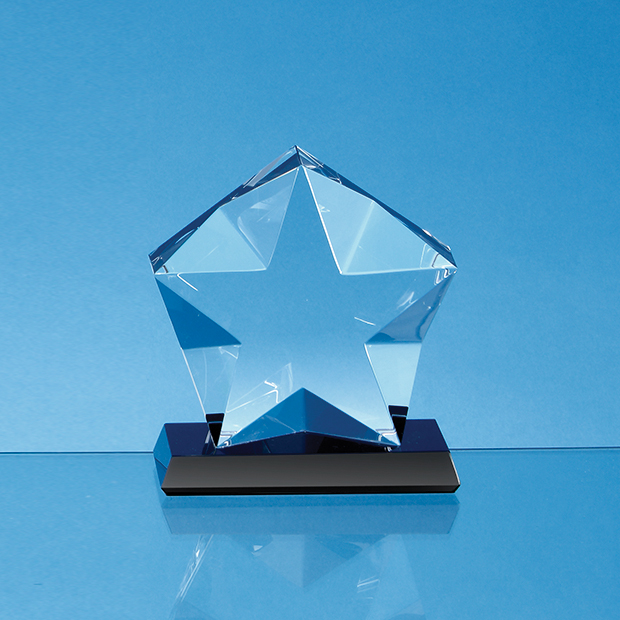10cm X 4cm Optical Crystal Facetted Star Mounted On An Onyx Black Base