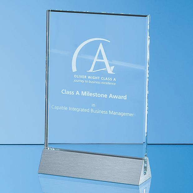 15cm X 10cm X 1cm Clear Glass Rectangle On An Aluminium Base