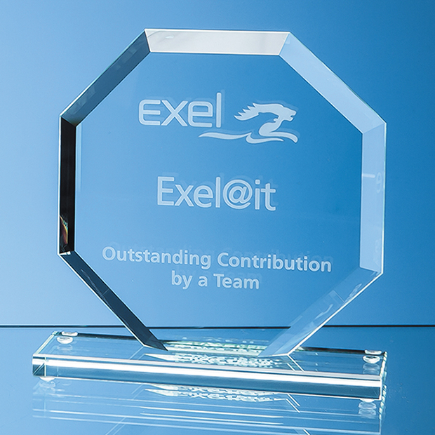 15cm X 15cm X 12mm Jade Glass Bevelled Edge Octagon Award