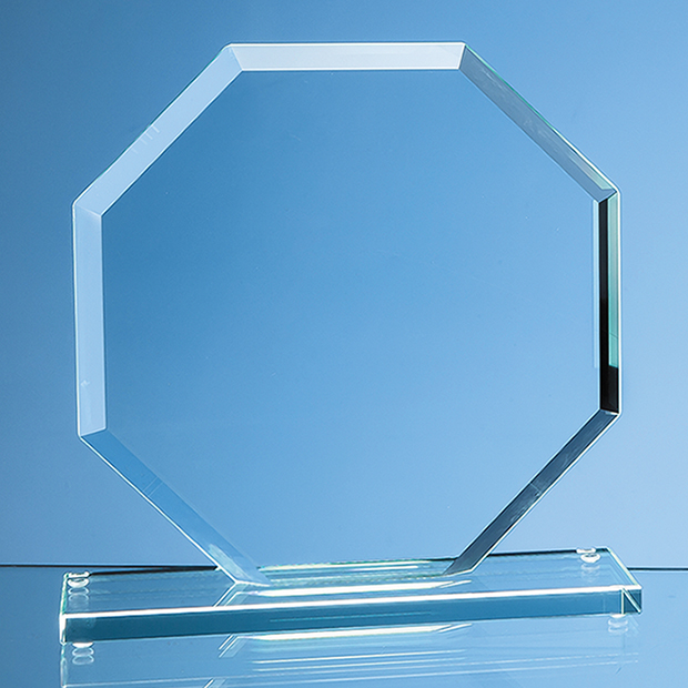 21cm X 21cm X 12mm Jade Glass Bevelled Edge Octagon Award