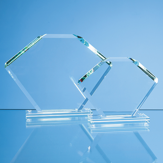 13cm X 18cm X 12mm Jade Glass Bevelled Edge Clipped Square Award