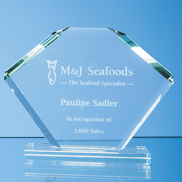 18cm X 25cm X 12mm Jade Glass Bevelled Edge Clipped Square Award