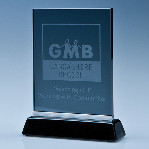 14cm X 10.5cm X 10mm Smoked Glass Rectangle On A Black Base