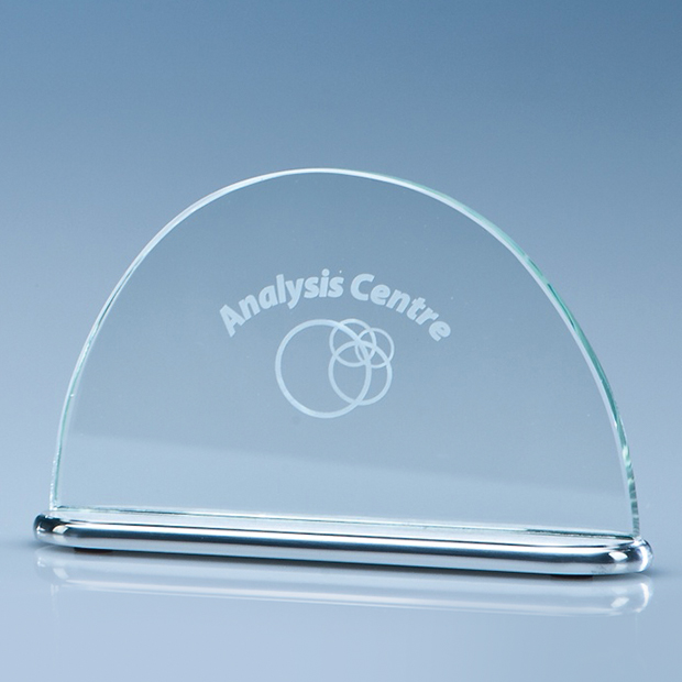 14cm X 8.5cm X 7mm Clear Glass Half Moon On An Aluminium Base