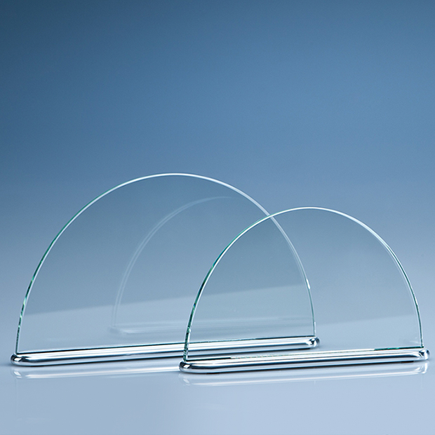 24.5cm X 13.5cm X 7mm Clear Glass Half Moon On An Aluminium Base