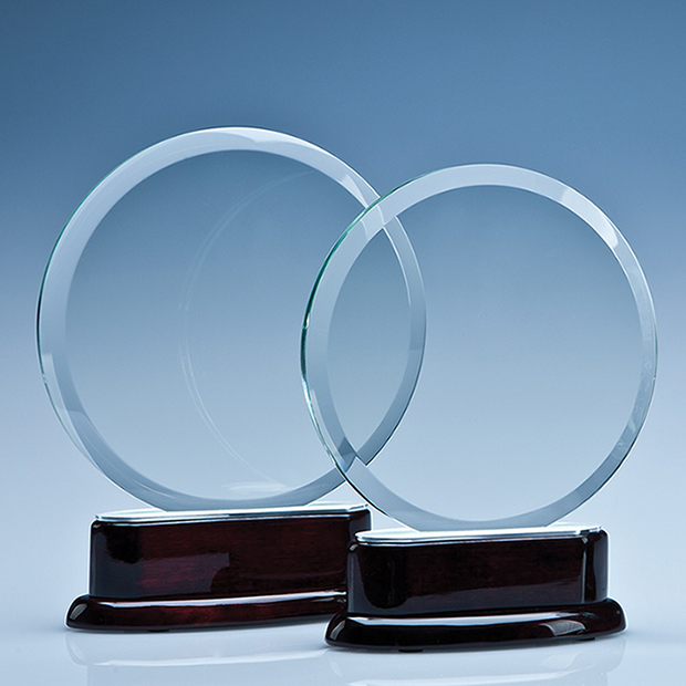 15.5cm X 10mm Crystal Circle On A Rosewood Piano Finish Base