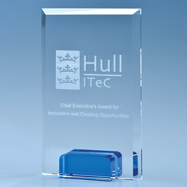 14.5cm Optical Crystal Rectangle With A Cobalt Blue Base
