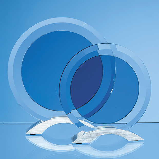 15cm X 15mm Clear & Smoked Glass Circles Mounted On An Aluminium Base