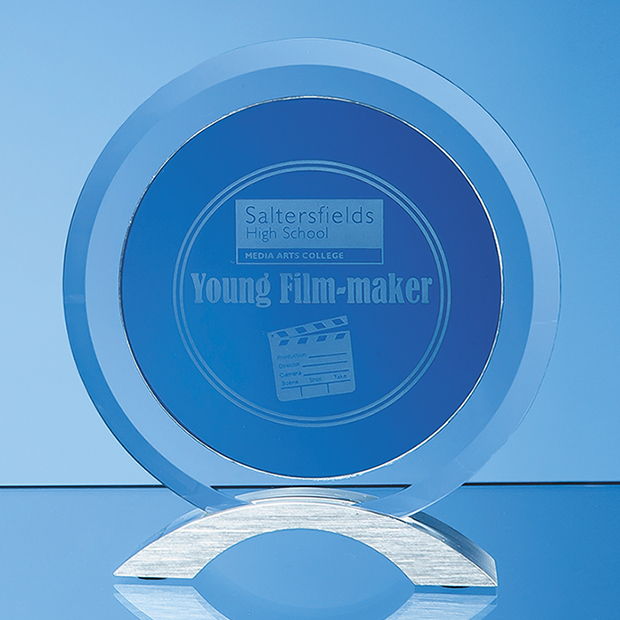 17cm X 15mm Clear & Smoked Glass Circles Mounted On An Aluminium Base