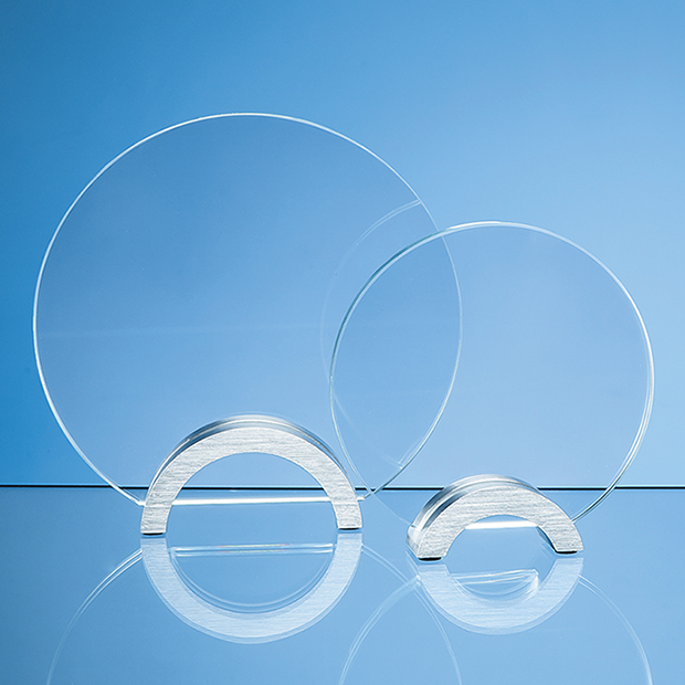 14cm X 10mm Clear Glass Circle Mounted On An Aluminium Base