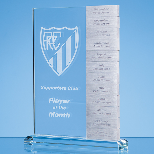 24cm X 17cm X 10mm Clear Glass 'Monthly' Rectangle Award With 12 X Winners Plaques