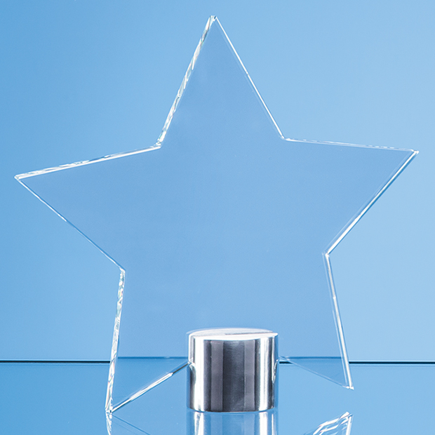 11.5cm Clear Glass Star Mounted On A Brushed Aluminium Base
