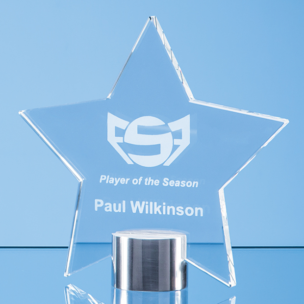14cm Clear Glass Star Mounted On A Brushed Aluminium Base