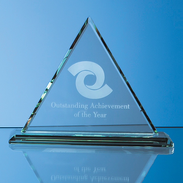 19cm X 19cm X 12mm Jade Glass Pyramid Award