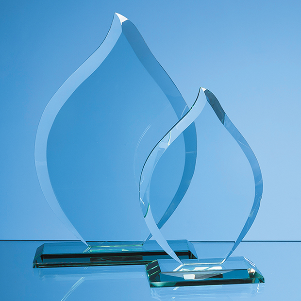 16cm X 11cm X 12mm Jade Glass Flame Award