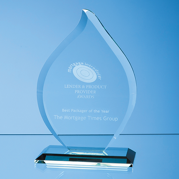 19cm X 13.5cm X 12mm Jade Glass Flame Award