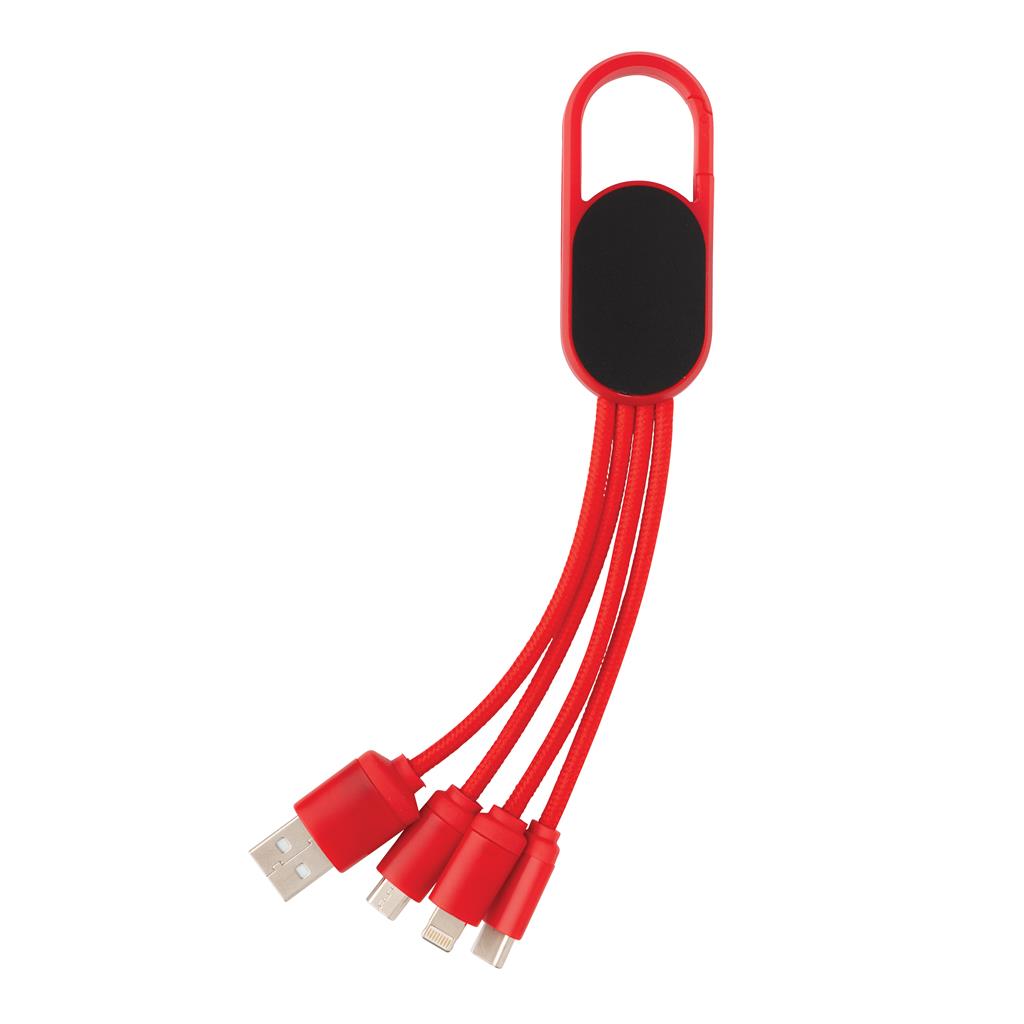 4-In-1 Cable With Carabiner Clip, Red