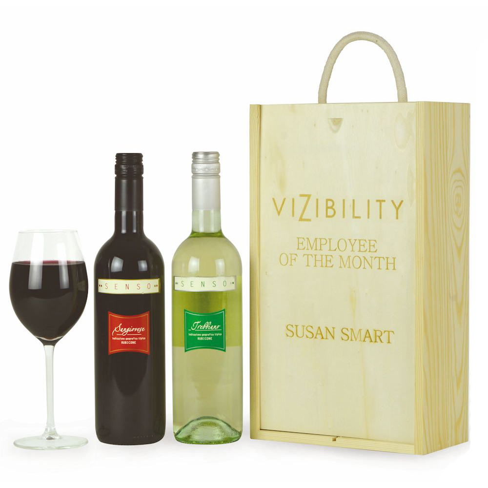 Personalised Wooden Gift Box - Italian Red & White Wine