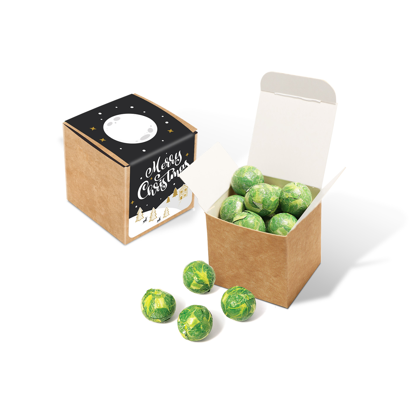 Winter Collection 2020 Eco Kraft Cube With Chocolate Sprouts