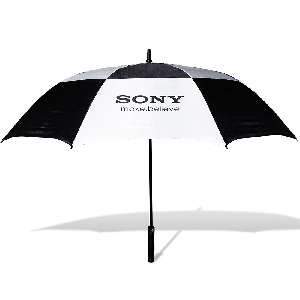 60" Cirrus Golf Auto Opening Double Canopy Umbrella Black/White Printed On 2 White Panels