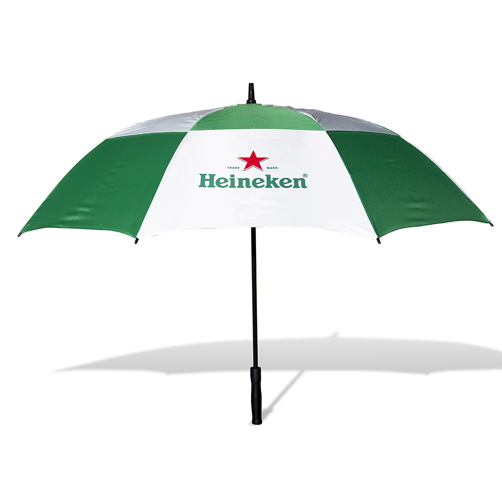 60" Cirrus Golf Auto Opening Double Canopy Umbrella Green/White Printed On 2 White Panels
