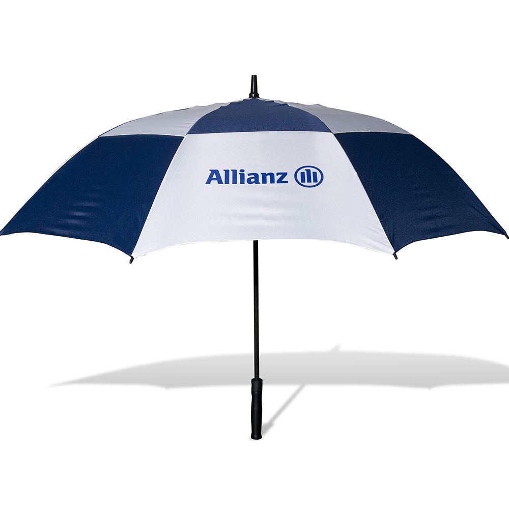60" Cirrus Golf Auto Opening Double Canopy Umbrella Navy/White Printed On 2 White Panels