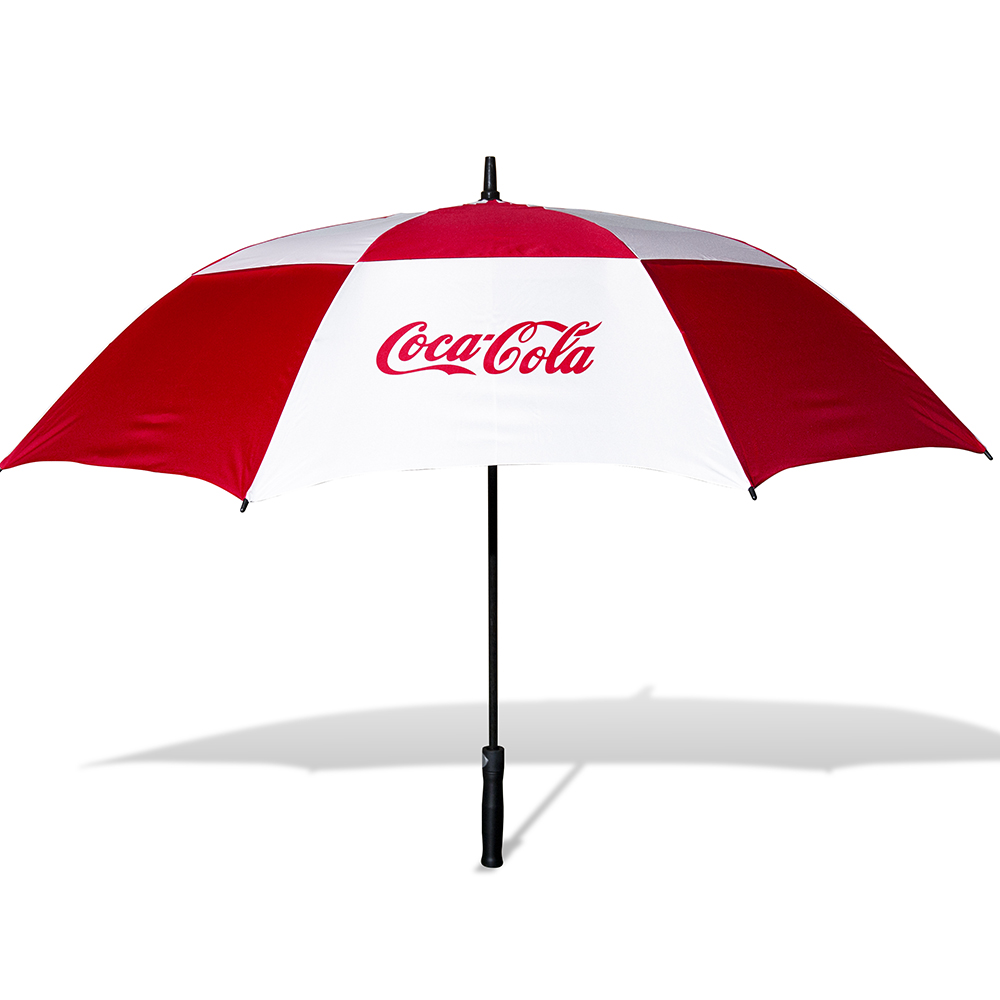 60" Cirrus Golf Auto Opening Double Canopy Umbrella Red/White Printed On 2 White Panels