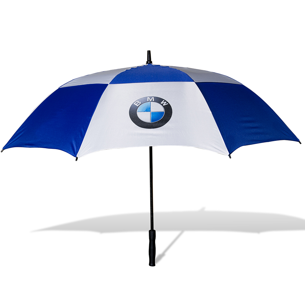 60" Cirrus Golf Auto Opening Double Canopy Umbrella Royal Blue/White Printed On 2 White Panels