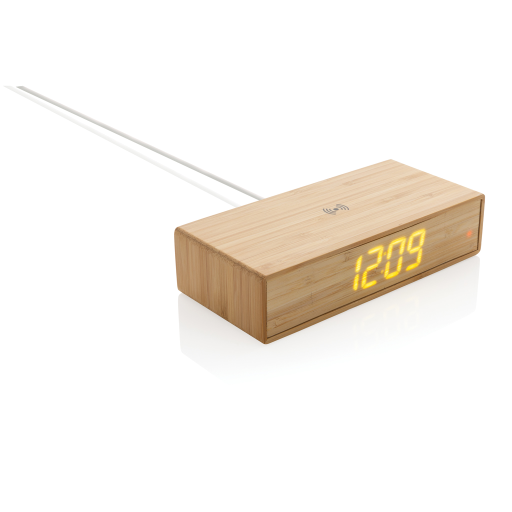 Bamboo Alarm Clock With 5W Wireless Charger